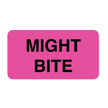 Nevs Label, Might Bite 7/8" x 1-5/8" Flr Pink w/Black VW-0022